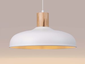 Miniaturka 5 - Wisząca lampa biała z ciepłym światłem i drewnianym detalem