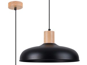 Miniaturka 1 - Lampa wisząca czarna z drewnianym elementem i bukową podsufitką
