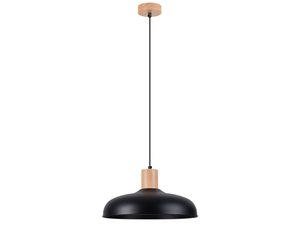 Miniaturka 20 - Czarna lampa sufitowa z płaskim kloszem i naturalnym drewnem