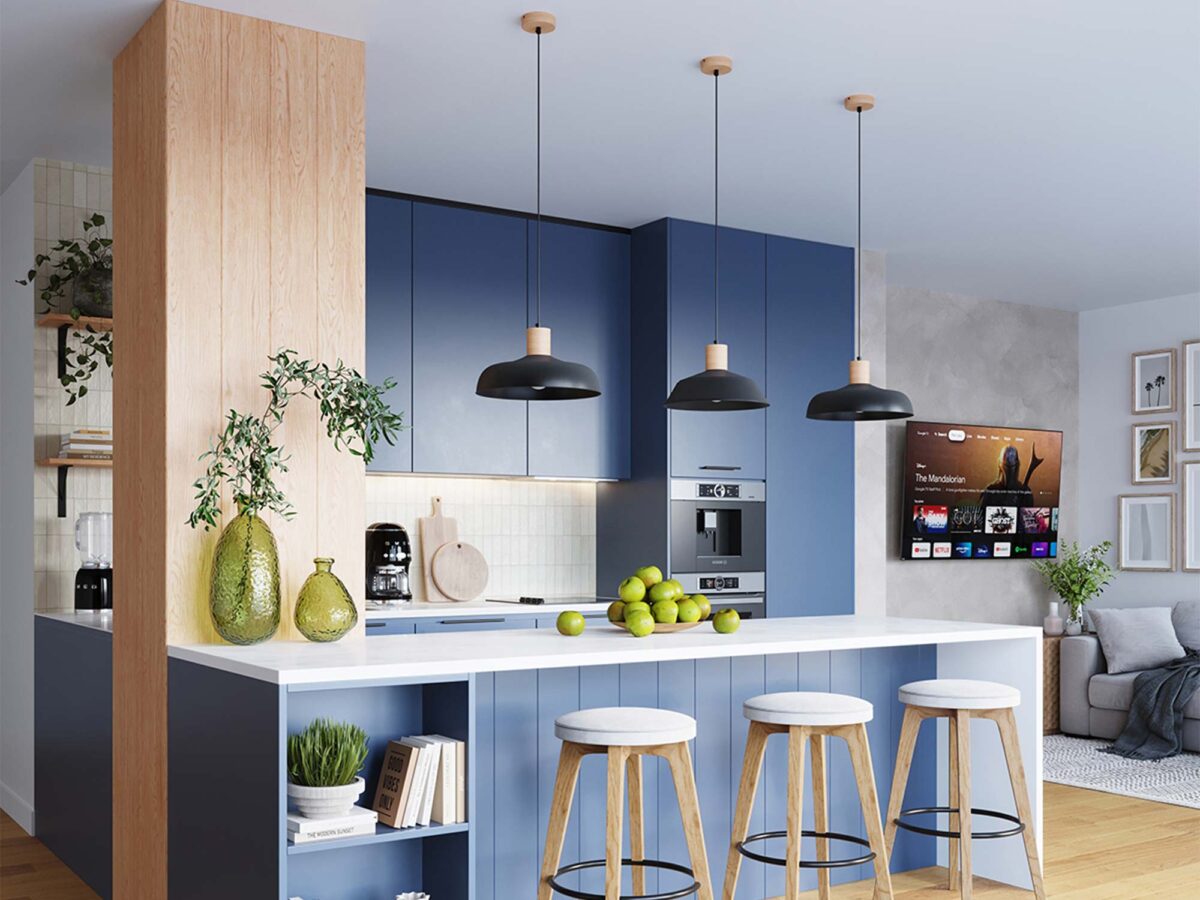 Kuchnia scandi-contemporary z wyspą