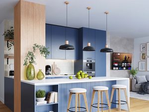 Miniaturka 19 - Nowoczesne lampy wiszące czarne z drewnem w kuchni z salonem