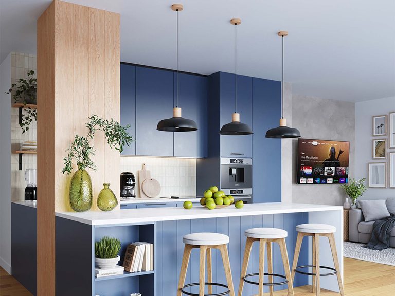 Kuchnia scandi-contemporary z wyspą