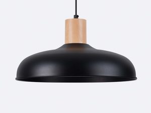 Miniaturka 4 - Czarny metalowy klosz lampy wiszącej z drewnianym cylindrem