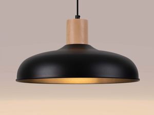 Miniaturka 5 - Lampa wisząca czarna ze złotym refleksem wewnątrz klosza świecąca