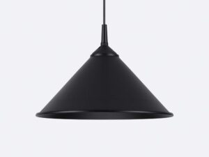 Miniaturka 4 - Detal stożkowego klosza lampy wiszącej czarnej metalowej zbliżenie