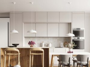 Miniaturka 17 - Trzy lampy wiszące białe metalowe nad wyspą kuchenną