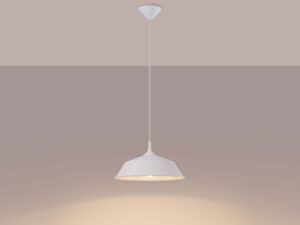 Miniaturka 3 - Lampa wisząca biała metalowa ze świecącą żarówką ciepłe światło