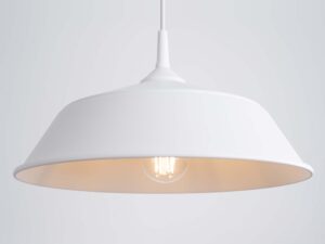 Miniaturka 5 - Biała lampa wisząca ze świecącą żarówką LED filamentową zbliżenie