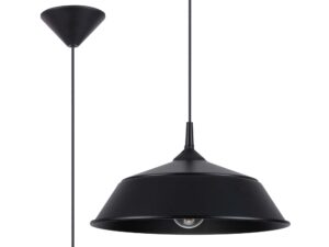 Miniaturka 1 - Czarna lampa wisząca metalowa z szerokim kloszem i podsufitką