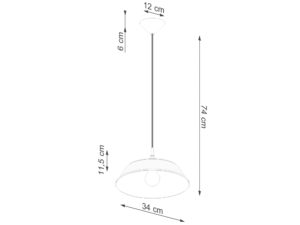 Miniaturka 13 - Schemat wymiarów lampy wiszącej czarnej z szerokim kloszem