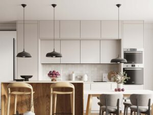 Miniaturka 17 - Trzy czarne lampy wiszące nad wyspą kuchenną