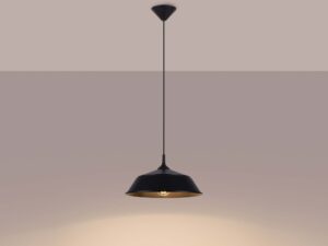 Miniaturka 3 - Lampa wisząca czarna metalowa ze świecącą żarówką i złotym wnętrzem