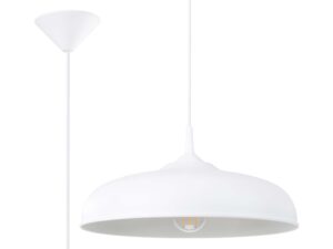 Miniaturka 1 - Biała lampa wisząca metalowa z płaskim kloszem i podsufitką