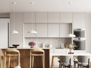 Miniaturka 17 - Trzy lampy wiszące białe metalowe nad wyspą kuchenną