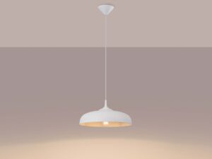 Miniaturka 3 - Lampa wisząca biała metalowa ze świecącą żarówką