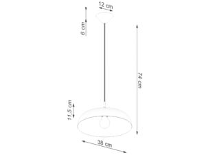 Miniaturka 13 - Schemat wymiarów lampy wiszącej czarnej z płaskim kloszem