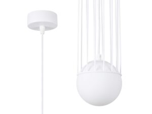 Miniaturka 1 - Lampa wisząca biała z metalową klatką i szklaną kulą zbliżenie