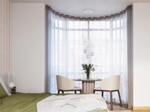 Miniaturka 15 - Lampy wiszące z klatką w aranżacji sypialni przy dużym oknie