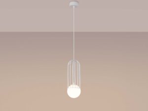 Miniaturka 3 - Lampa wisząca biała z klatką i kulą świecąca ciepłym światłem