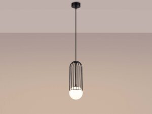 Miniaturka 2 - Lampa wisząca czarna z klatką i kulą świecąca ciepłym światłem