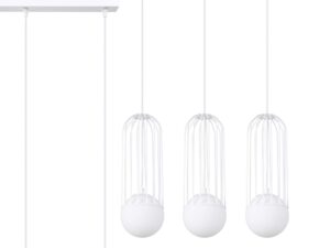 Miniaturka 1 - Lampa wisząca biała trójpunktowa z klatkami i kulami szklanymi zbliżenie
