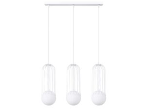 Miniaturka 19 - Lampa wisząca biała trójpunktowa z metalowymi klatkami na białym tle