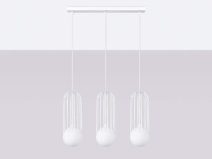 Miniaturka 2 - Biała lampa wisząca trójpunktowa z metalowymi klatkami na szarym tle