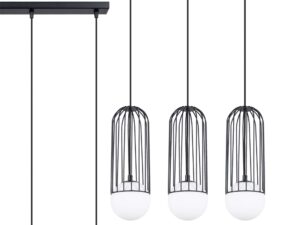Miniaturka 1 - Lampa wisząca czarna trójpunktowa z klatkami i kulami szklanymi zbliżenie