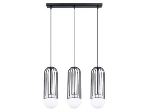 Miniaturka 19 - Lampa wisząca trójpunktowa czarna z metalowymi klatkami na białym tle
