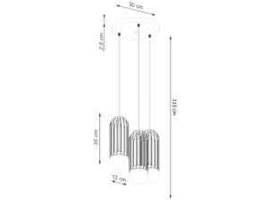 Miniaturka 18 - Schemat wymiarów lampy wiszącej czteropunktowej z klatkami 30x12x115cm