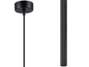 Miniaturka 1 - Detal okrągłej podstawy sufitowej lampy wiszącej czarnej z ryflowanym kloszem