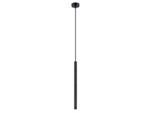 Miniaturka 18 - Lampa wisząca jednopunktowa czarna z ryflowanym cylindrycznym kloszem na białym tle