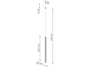 Miniaturka 13 - Schemat wymiarów lampy wiszącej jednopunktowej czarnej 8x120cm