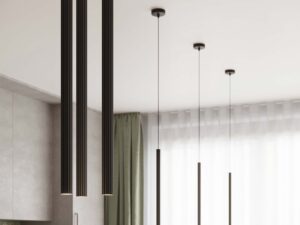 Miniaturka 16 - Lampy wiszące czarne z ryflowanymi kloszami w aranżacji nowoczesnego wnętrza