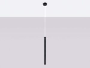 Miniaturka 2 - Czarna lampa wisząca z ryflowanym kloszem cylindrycznym w aranżacji sufitu