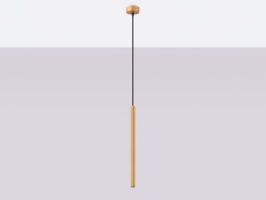 Miniaturka 2 - Złota lampa wisząca z ryflowanym kloszem cylindrycznym w aranżacji sufitu