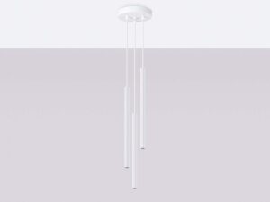 Miniaturka 2 - Biała lampa wisząca trójpunktowa z cylindrycznymi kloszami w aranżacji sufitu