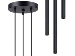 Miniaturka 1 - Detal okrągłej podstawy sufitowej lampy wiszącej czarnej trójpunktowej z kloszami