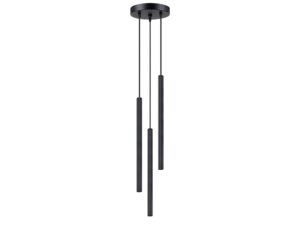 Miniaturka 18 - Lampa wisząca trójpunktowa czarna z ryflowanymi cylindrycznymi kloszami na białym tle
