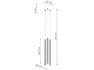 Miniaturka 13 - Schemat wymiarów lampy wiszącej trójpunktowej czarnej 20x120cm