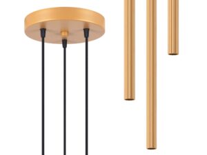 Miniaturka 1 - Detal okrągłej podstawy sufitowej lampy wiszącej złotej trójpunktowej z kloszami