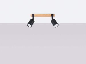 Miniaturka 1 - Dwupunktowa lampa sufitowa czarna z naturalną belką dębową