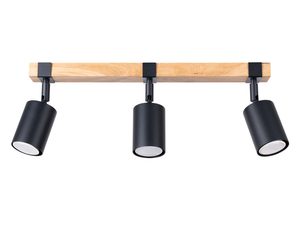 Miniaturka 12 - Lampa sufitowa z trzema czarnymi reflektorami na drewnianej listwie