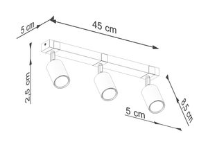 Miniaturka 10 - Schemat wymiarów lampy sufitowej z trzema reflektorami na listwie