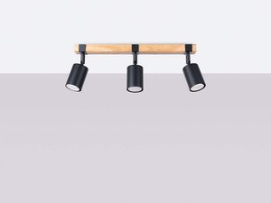 Miniaturka 1 - Potrójna listwa oświetleniowa z czarnymi spotami i drewnianą belką