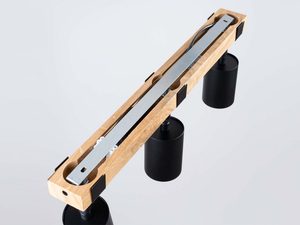 Miniaturka 3 - Drewniana listwa oświetleniowa z metalową szyną montażową i reflektorami