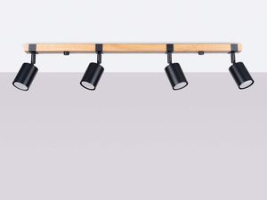 Miniaturka 1 - Lampa sufitowa listwa z czterema reflektorami na drewnianej belce dębowej