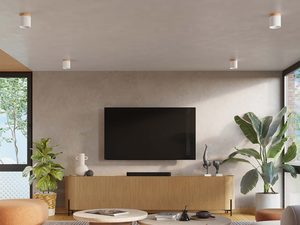 Miniaturka 10 - Białe lampy sufitowe z drewnem w nowoczesnej aranżacji salonu