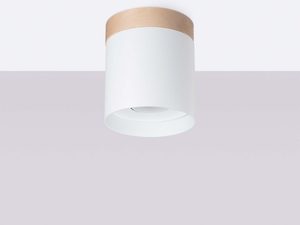Miniaturka 1 - Sufitowa lampa natynkowa biała z naturalną drewnianą podstawą