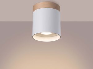 Miniaturka 2 - Lampa sufitowa biała z drewnem emitująca ciepłe światło